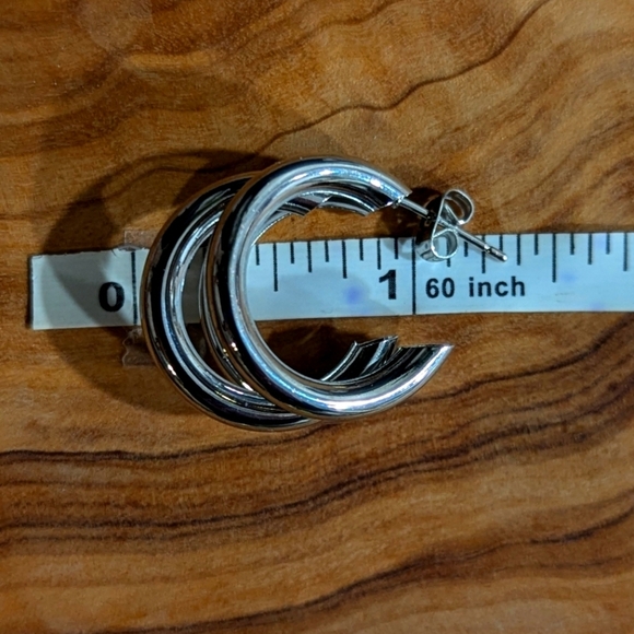 Silver Triple Multi Hoop Earrings Women Hollow Chunky Preppy Quiet Luxury Y2K - Picture 7 of 7